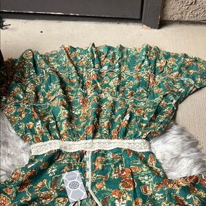 Floral Long Sleeve Dress with Lace Trim